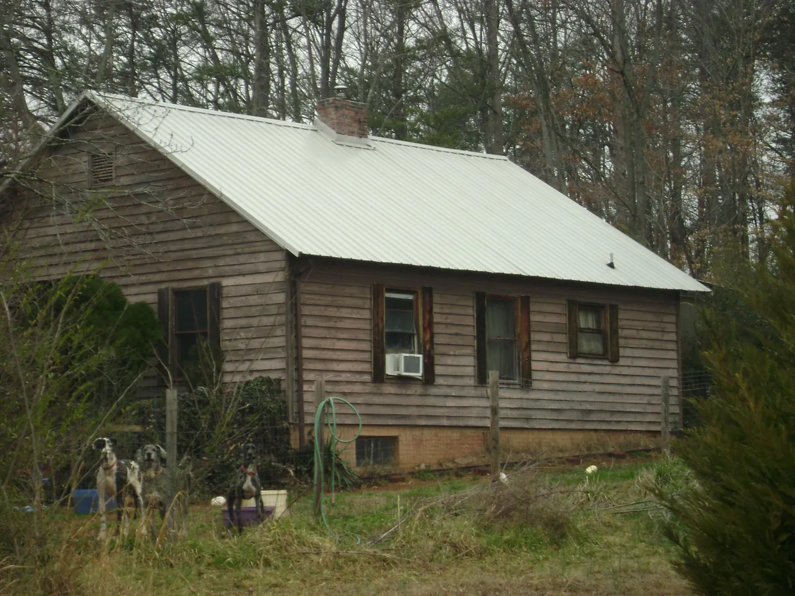 White metal roof on an old wood sided farmhouse, from a Asphalt Shingle Roof Repair job in Daleville